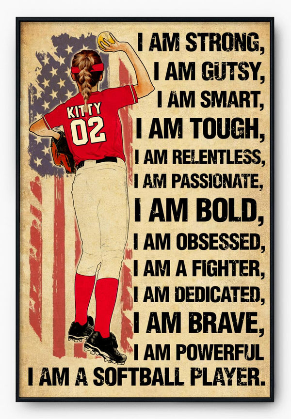 Custom Personalized Softball Poster, Canvas, Softball Gift, Gifts For Softball Players, Softball Lover Gifts With Custom Name, Number, Appearance & Landscape LTL0812B01DA