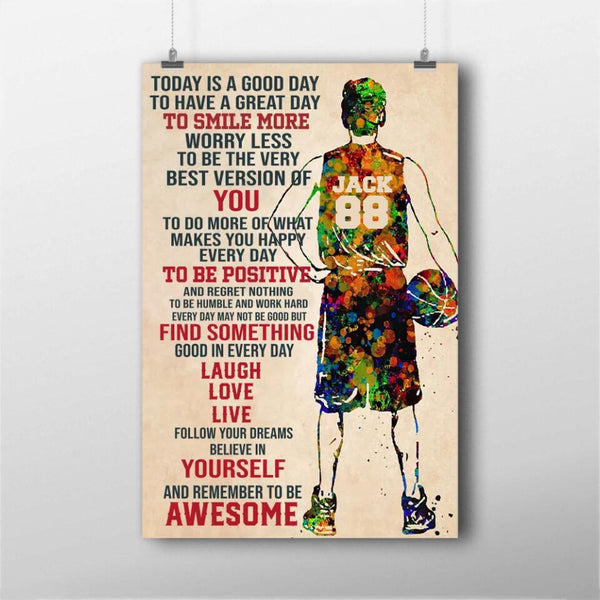 Custom Personalized Basketball Poster, Canvas with custom Name & Number, Vintage Style NTB021907CL