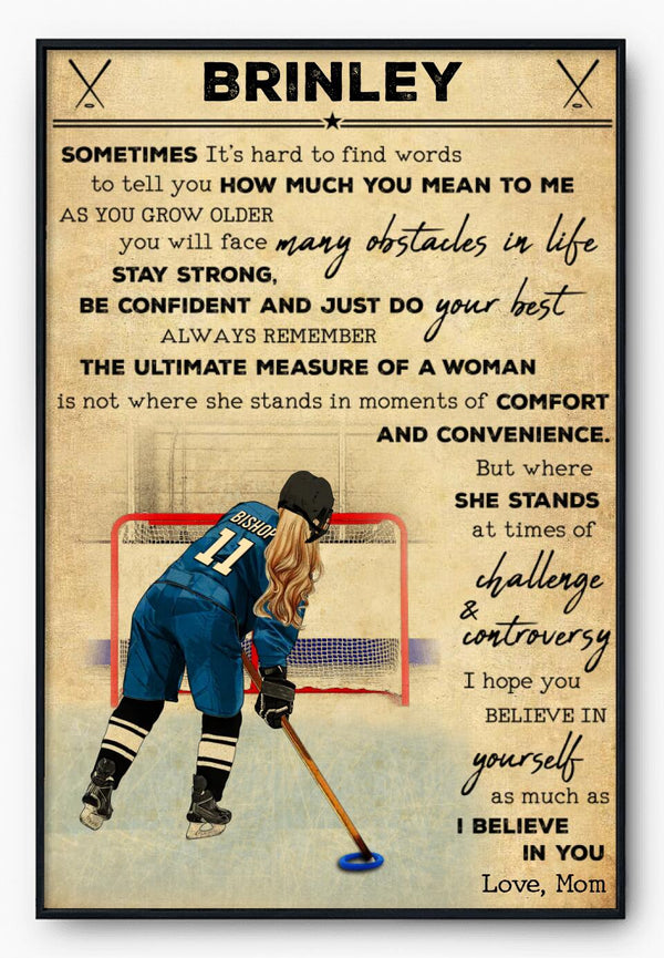 Custom Personalized Ice Hockey Poster, Canvas, Hockey Gifts, Gifts For Hockey Players, Sport Gifts For Daughter, Ringette Gifts With Custom Name, Number, Appearance & Background TBN1122B01DA