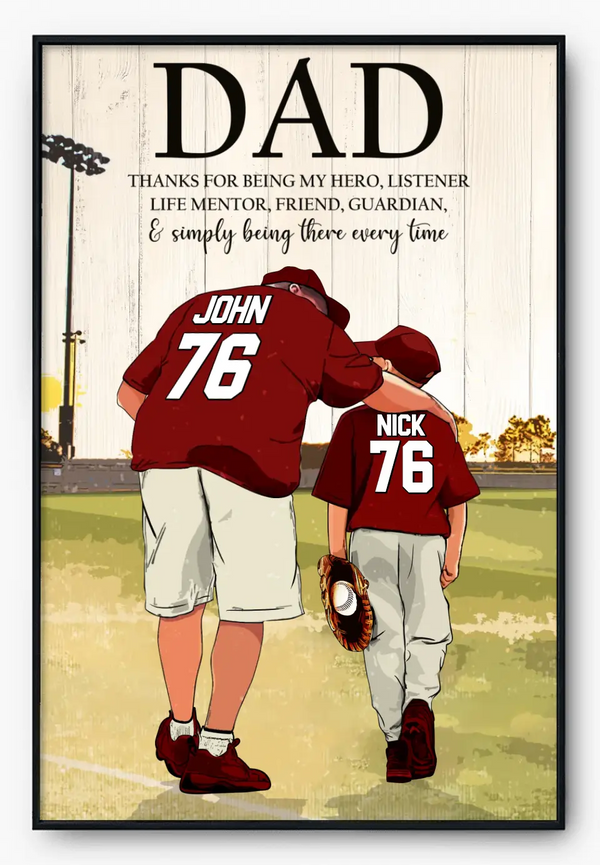 Custom Personalized Thanks For Being My Hero Baseball Poster, Canvas with custom Name & Appearance, Graduation Gifts For Dad, Father, Coach, Baseball Poster, Baseball Room Decor, Baseball Wall Decor, Baseball Poster Ideas NHT1805C04DP