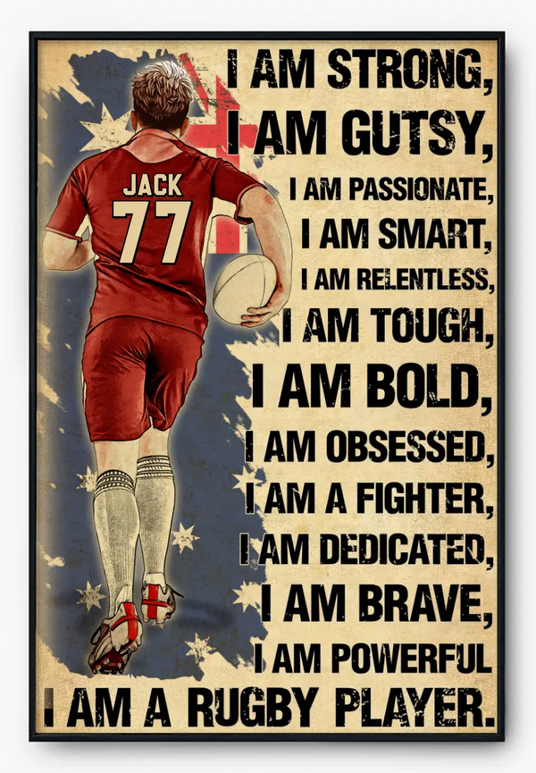 Custom Personalized Rugby Poster, Canvas, Vintage Style, Gifts For Son, Ruby Players THE0613C02SA