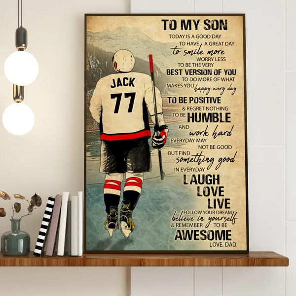 Custom Personalized Ice Hockey Poster, Canvas, Hockey Gifts, Gifts For Hockey Players, To My Son With Custom Name, Number & Appearance LTL1006B01DA