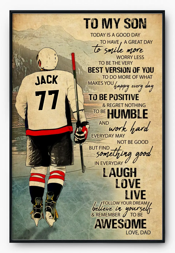 Custom Personalized Ice Hockey Poster, Canvas, Hockey Gifts, Gifts For Hockey Players, To My Son With Custom Name, Number & Appearance LTL1006B01DA
