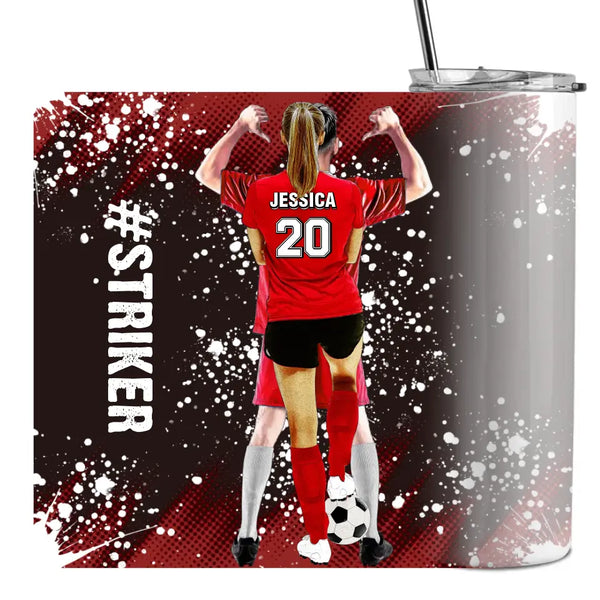 Custom Personalized Soccer Tumbler with custom Name, Number & Appearance, Soccer 20Oz Skinny Tumbler With Abstract Background , Soccer Gift, Gifts For Soccer Players, Sport Gifts For Son, Gifts For Your Soccer Lovers DPT2205C03SA