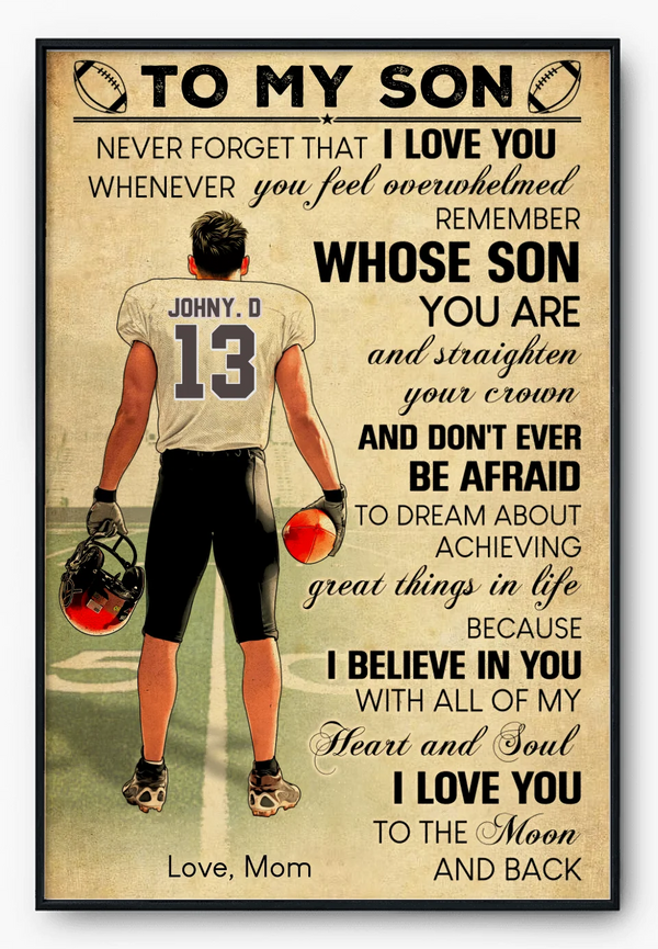 Custom Personalized Football Poster, Canvas, Vintage Style, Sport Gifts For Son, Gifts For Football Son, Football Lover Gifts, Personalized Football Gifts, Gift For A Football Player With Custom Name, Number & Appearance NTT0803B01DA