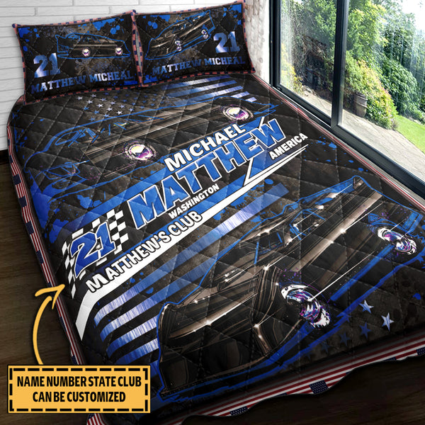 Dirt Track Racing Late Model America Flag  Name Number State Club Personalized Quilt Thesa0819003