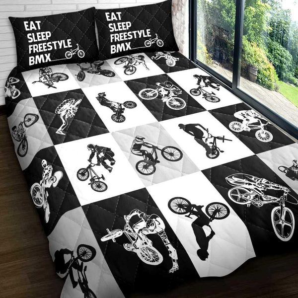 BMX  Freestyle Black  Quilt Bedding Set - Unitrophy