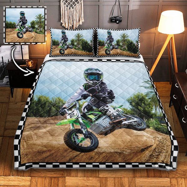 Personalized Motocross Quilt Blanket, Quilt Bedding Set with custom Photo, Dirt Bike Gifts - NTB0110B01SA