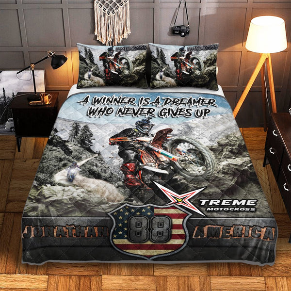Motocross Never Give Up Name Number & Country Personalized Quilt Bedding Set Dbq0831A06Asa