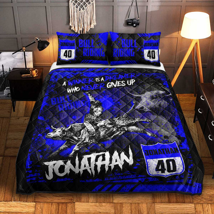 Bull riding Number Name Personalized Blue Quilt Bedding Set Thesa0723004 - Unitrophy