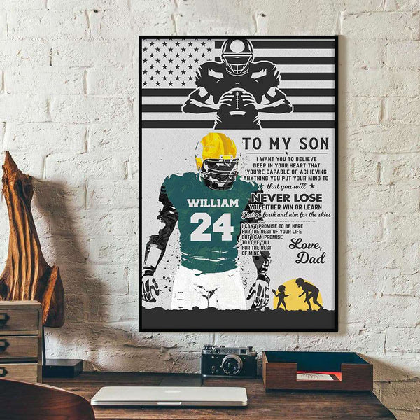 Personalized Football Poster, Canvas with custom Name & Number, Sport Gifts NTB031802CL