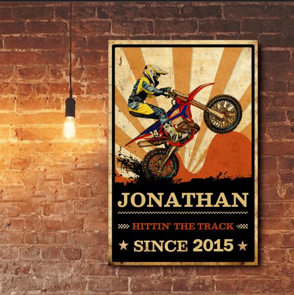 Personalized Motocross Metal Sign with custom Name, Number, Year & Appearance, Dirt Bike Garage, Vintage Parking Tin Signs - NTB0112B01DP