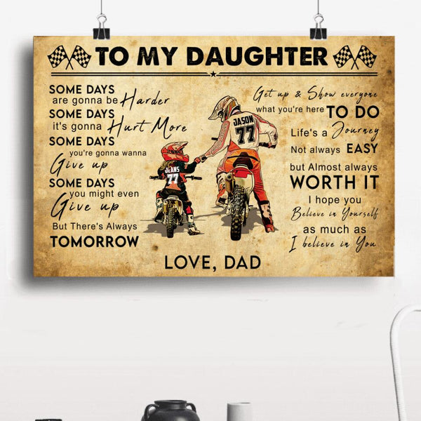 Custom Personalized Motocross Poster, Canvas with custom Name, Number & Appearance, Vintage Dirt Bike Dad And Daughter - NTB0114B01DP