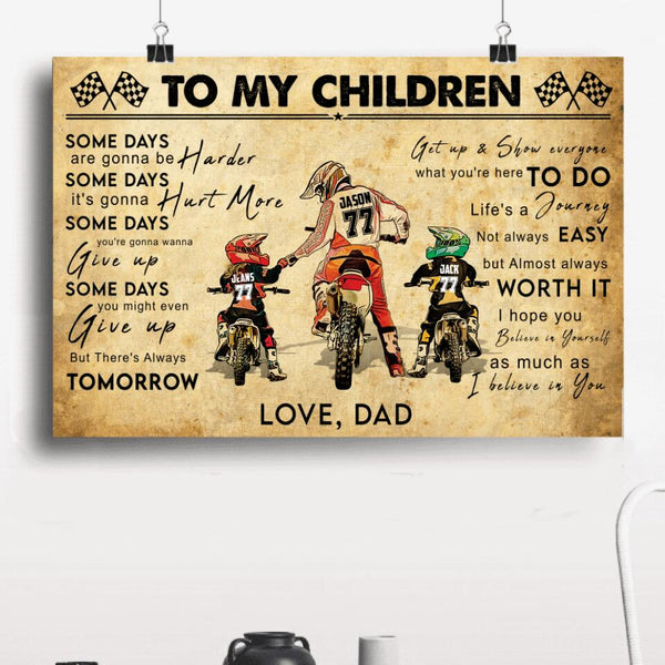 Custom Personalized Motocross Poster, Canvas with custom Name, Number & Appearance, Vintage Dirt Bike Dad And Son - NTB0114B01DP