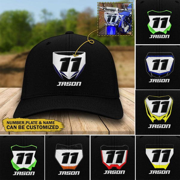 Custom Personalized Motocross Twill Cap with custom Name & Number Plate, Vintage Dirt Bike Gifts, Embroidered Hats NTB0207B03DP