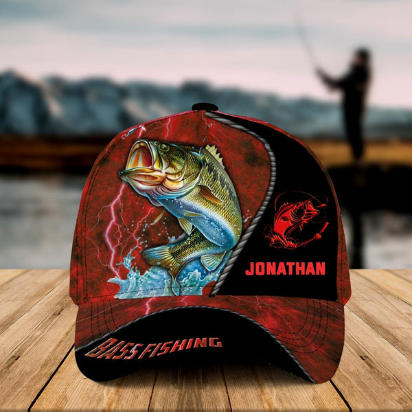 Personalized Bass Fishing Cap with custom Name, Red Light NNH0117B03SA