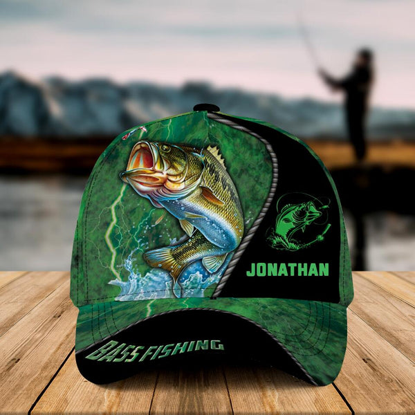 Personalized Bass Fishing Cap with custom Name, Green Light NNH0117B03SA