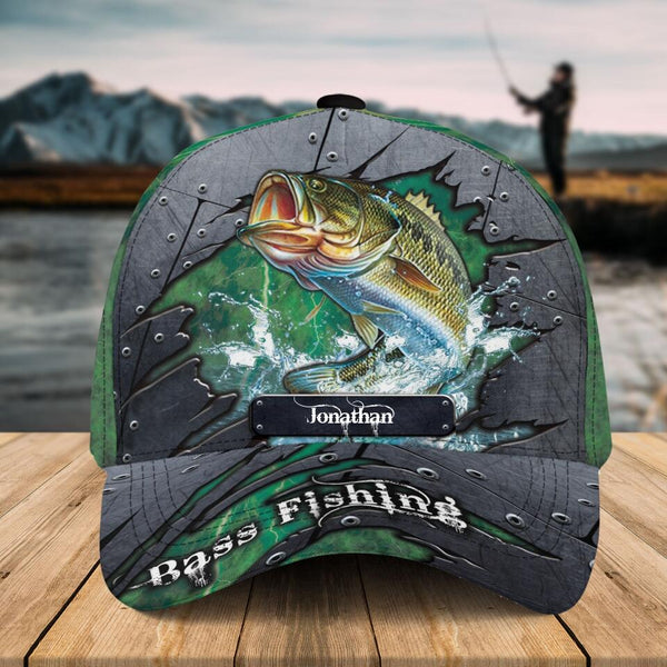 Custom Personalized Bass Fishing Cap with custom Name, Fish Aholic Light Green NNH0210B01SA01