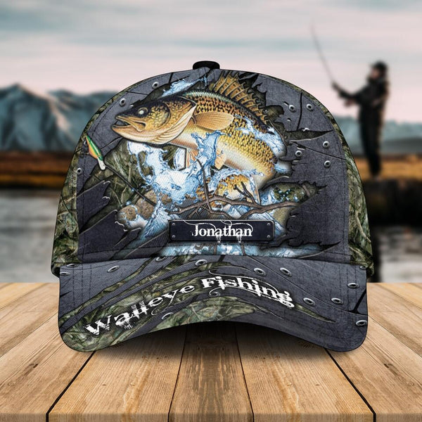 Custom Personalized Walleye Cap with custom Name, Fish Aholic Grass1 NNH0217B01SA