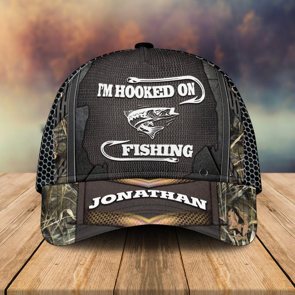 Personalized Bass Fishing Cap with custom Name, Im Hooked On Fishing N ...