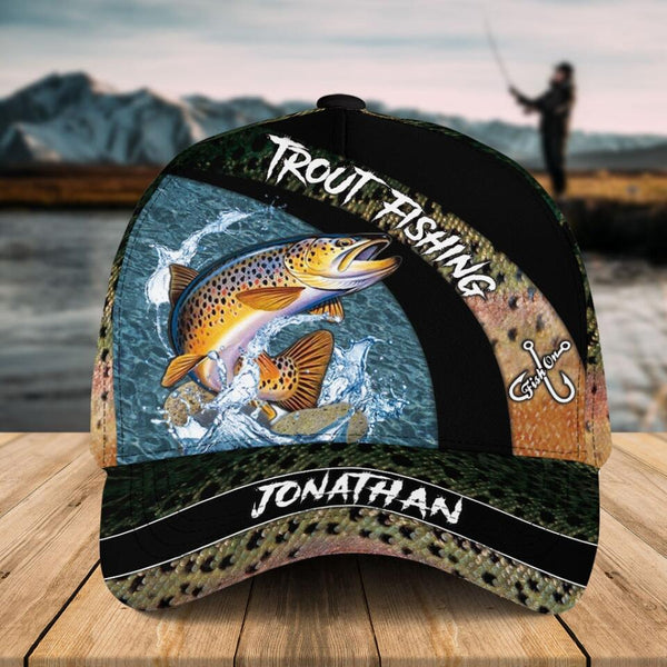 Custom Personalized Trout Fishing Cap with custom Name, Fish