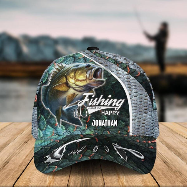 Custom Personalized Bass Fishing Cap with custom Name, Camo Appearance Scales Green NNH0119B01SA