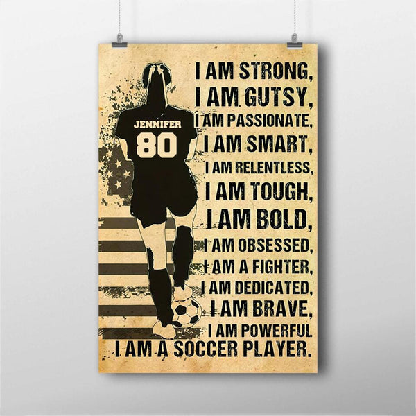 I am a Soccer Player Custom Personalized Soccer Poster, Canvas with custom Name & Number, Vintage Style Gifts NTB0311B07CL