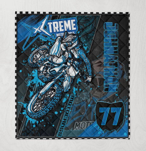 Custom Personalized Motocross Quilt Blanket, Quilt Bedding Set with custom Name & Number, Dirt Bike Gifts NTB0117B01DP