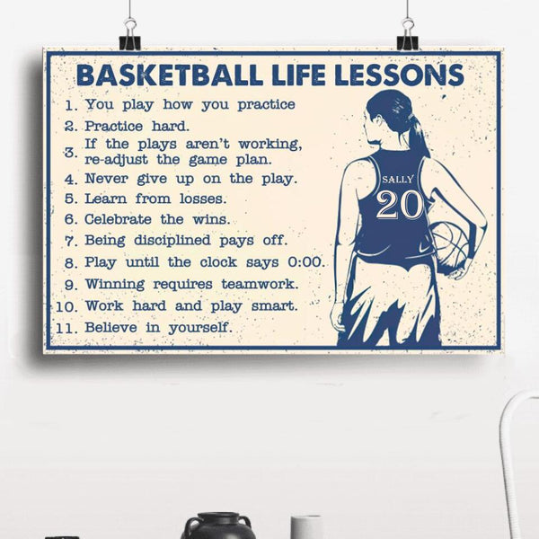 Custom Personalized Basketball Life Lessons Poster, Canvas with custom Name & Number, Vintage Style Gifts NTB031201CL