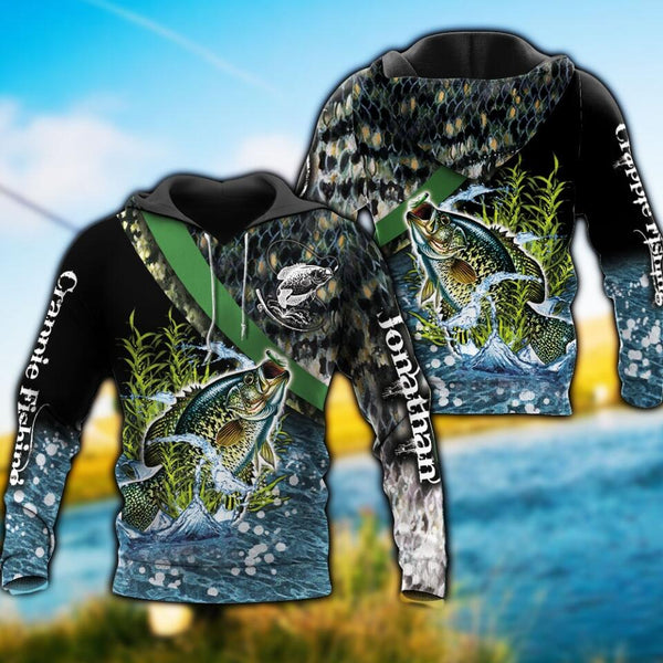 Custom Personalized Crappie Fishing All Over Print Apparel with custom Name, Fish Aholic Black NNH0211B01SA01