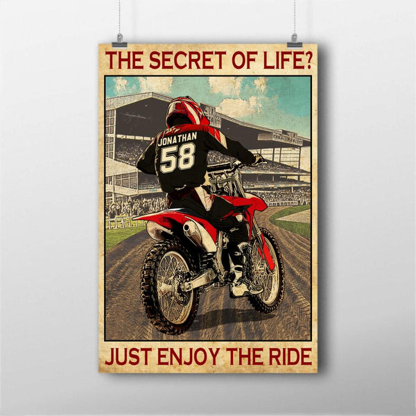 Custom Personalized Motocross Poster, Canvas with custom Name, Number, Appearance & Landscape, Vintage Style, Dirt Bike Gifts NTB0405B02DP