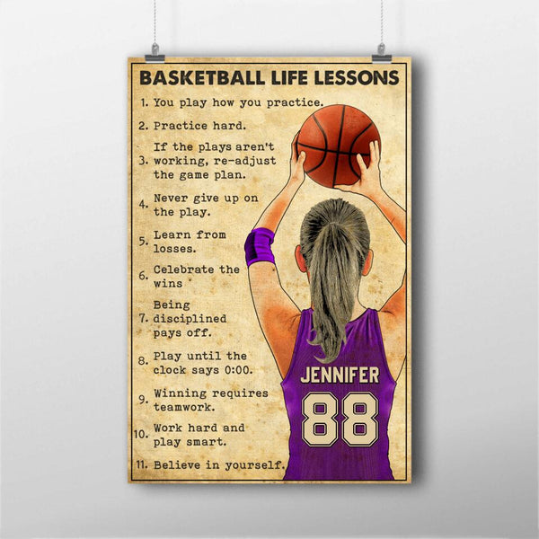 Personalized Basketball Poster, Canvas with custom Name, Number, Appearance & Landscape, Vintage Style, Sport Gifts For Daughter, Gifts For Basketball Son NTB0304B04DP