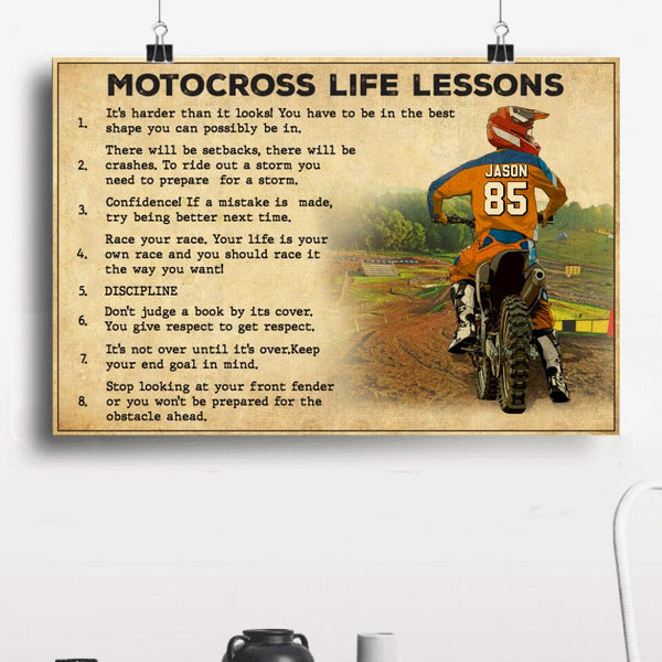 Personalized Motocross Poster, Canvas with custom Name, Number & Appearance, Mx Life Lessons, Vintage Style, Dirt Bike Gifts NTB0224B01DP