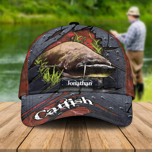 Customs Personalized Catfish Cap with custom Name, Fishing Hat Red Light NNH0215B01SA