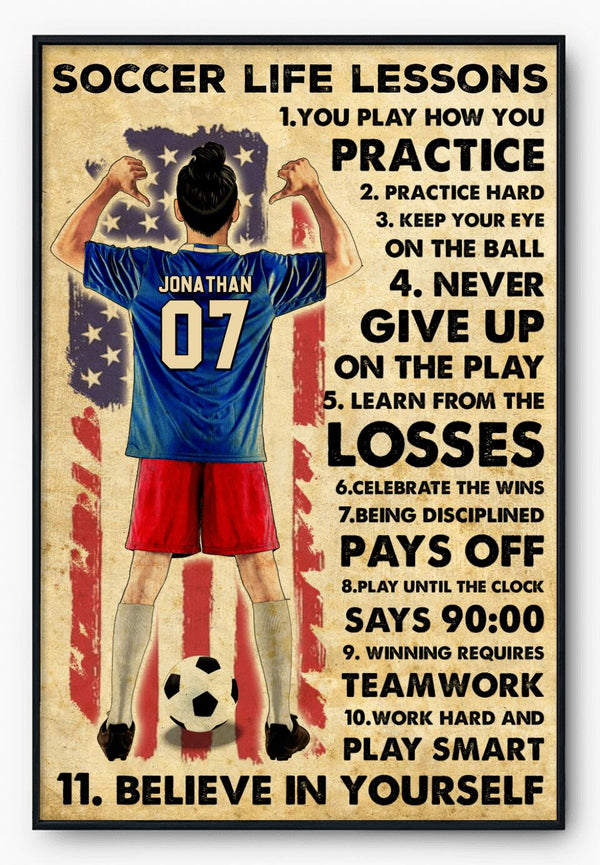 Custom Personalized Soccer Life Lessons Poster, Canvas with custom Name, Number, Appearance & Landscape, Vintage Style, Football Gifts NTB0419B03DP