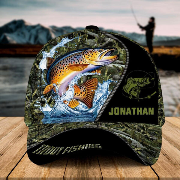 Personalized Trout Fishing Cap with custom Name, Trout Fishing With Camo Fish Scales Grass 3 NNH0209B02SA01