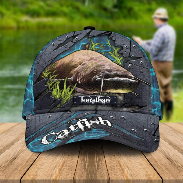 Customs Personalized Catfish Cap with custom Name, Fishing Hat Water Blue NNH0215B01SA