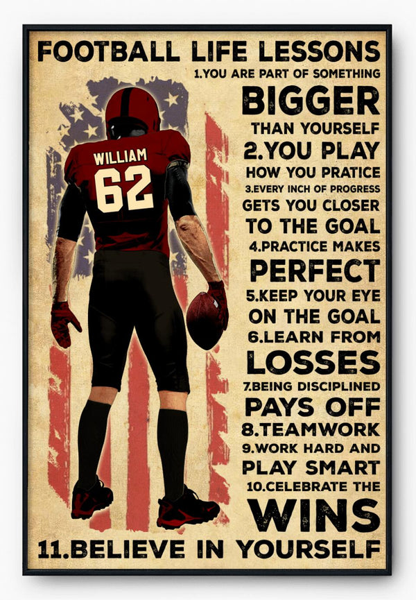 Custom Personalized Football Poster, Canvas with custom Name, Number, Appearance & Background, Football Decoration, Football Gift, Gift For Football Player  NTB0427B04DP