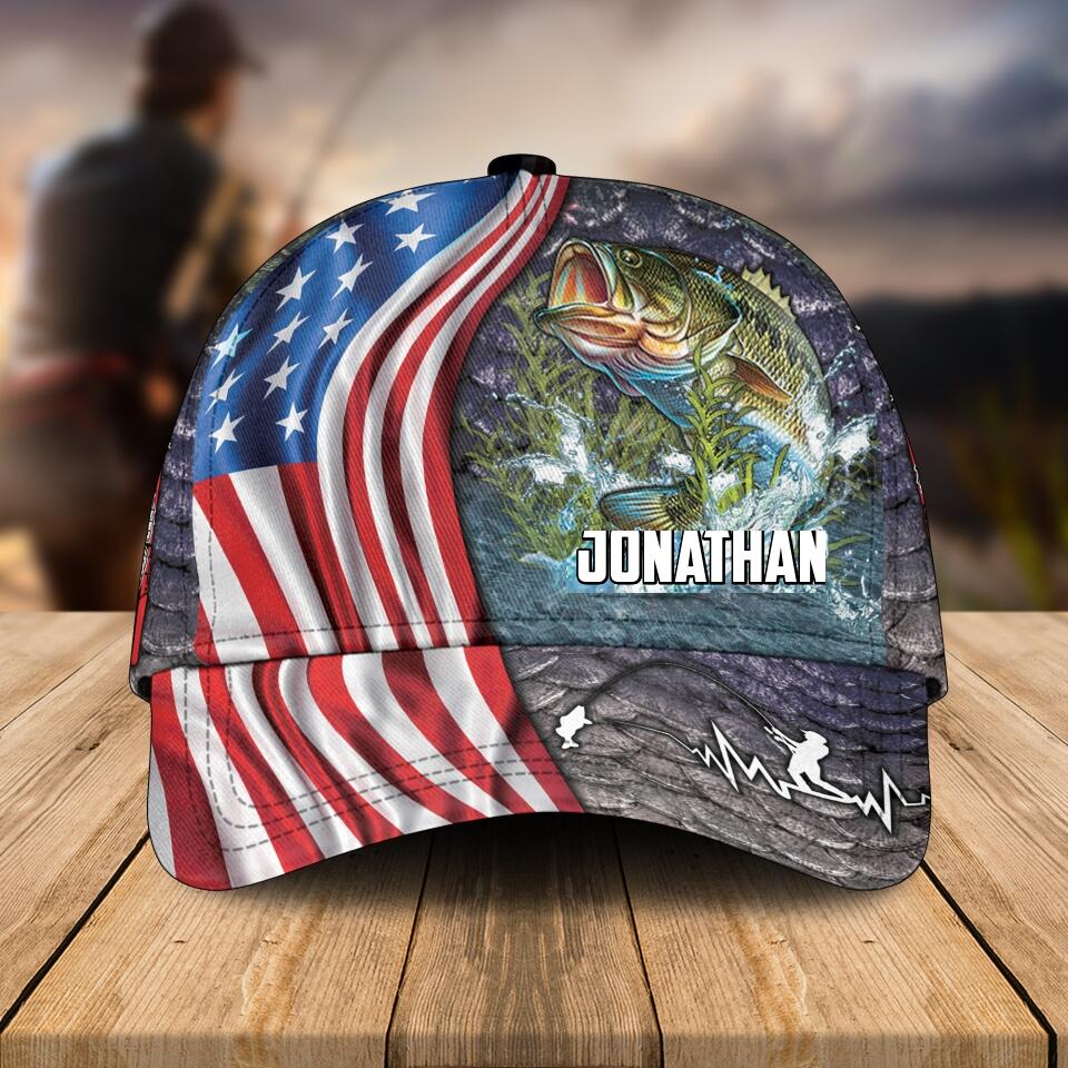 Custom Personalized Bass Fishing Cap with custom Name, Us Flag Fish Ah ...