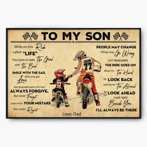 Personalized Motocross Poster, Canvas with custom Name, Number & Appearance, Dad And Son, Vintage Dirt Bike Gifts - NTB0124B01DP