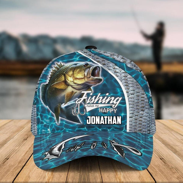 Custom Personalized Bass Fishing Cap with custom Name, Camo Appearance Water Blue NNH0119B01SA