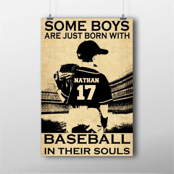 Personalized Baseball Poster, Canvas with custom Name & Number, Vintage Style, Baseball Gifts To My Son NTB0310B15CL