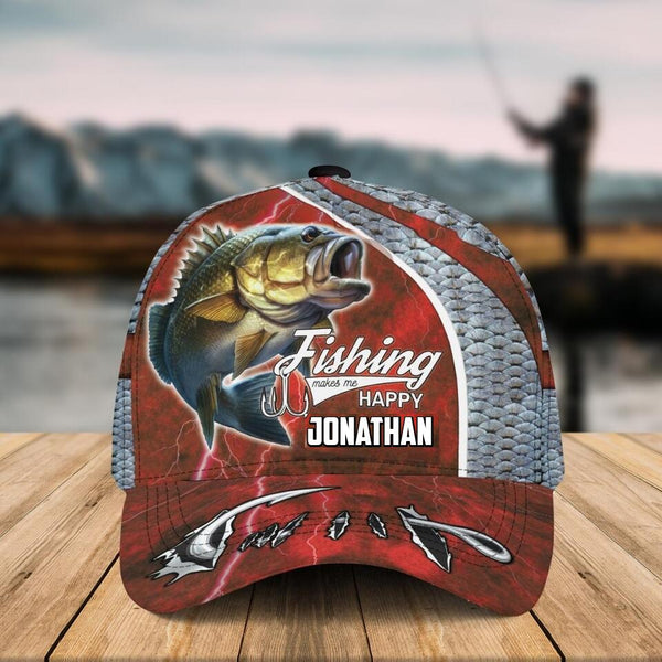 Custom Personalized Bass Fishing Cap with custom Name, Camo Appearance Red Light NNH0119B01SA