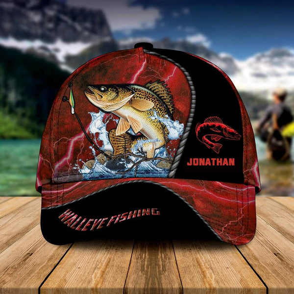 Custom Personalized Walleye Cap with custom Name, Fish Aholic Red Light NNH0217B01SA1