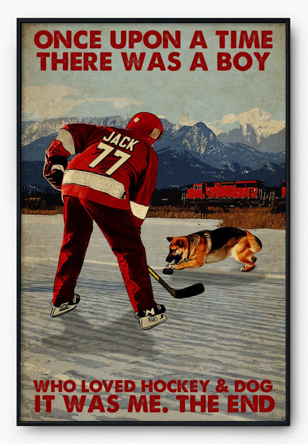 Custom Personalized Ice Hockey Poster, Canvas, Vintage Style, Hockey Gifts, Gifts For Hockey Player, Gifts For Dog Lovers With Custom Name, Number & Appearance LTL0708B01DP