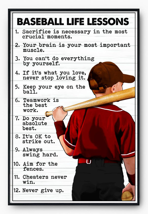 Custom Personalized Baseball Life Lessons Poster, Canvas with custom Name, Number & Appearance, Vintage Style, Sport Gifts For Son, Baseball Poster, Baseball Room Decor, Baseball Wall Decor, Baseball Poster Ideas NTB0228B04DP