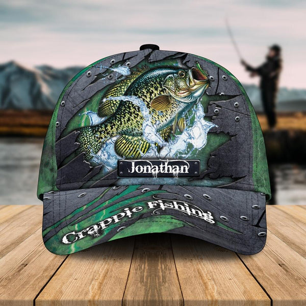 Personalized Crappie Fishing Cap with custom Name, Fish Aholic Light Green NNH0210B01SA03