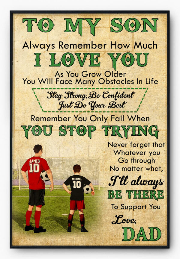Custom Personalized To My Son Motivational Soccer Poster, Canvas with custom Name, Number, Appearance & Landscape, Vintage Style, Sport Gifts For Son NTB0412B06SA