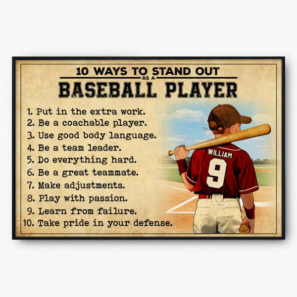 Custom Personalized 10 Ways to Stand Out Baseball Poster, Canvas with custom Name, Number & Appearance, Vintage Style, Sport Gifts For Son, Baseball Poster, Baseball Room Decor, Baseball Wall Decor, Baseball Poster Ideas NTB0328B01DP