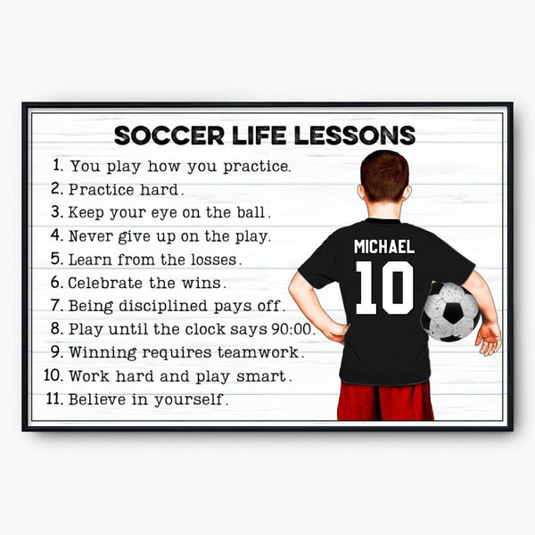 Custom Personalized Motivational Soccer Life Lessons  Poster, Canvas with custom Name, Number & Appearance, Vintage Style, Sport Gifts For Son NTB0319B01DP